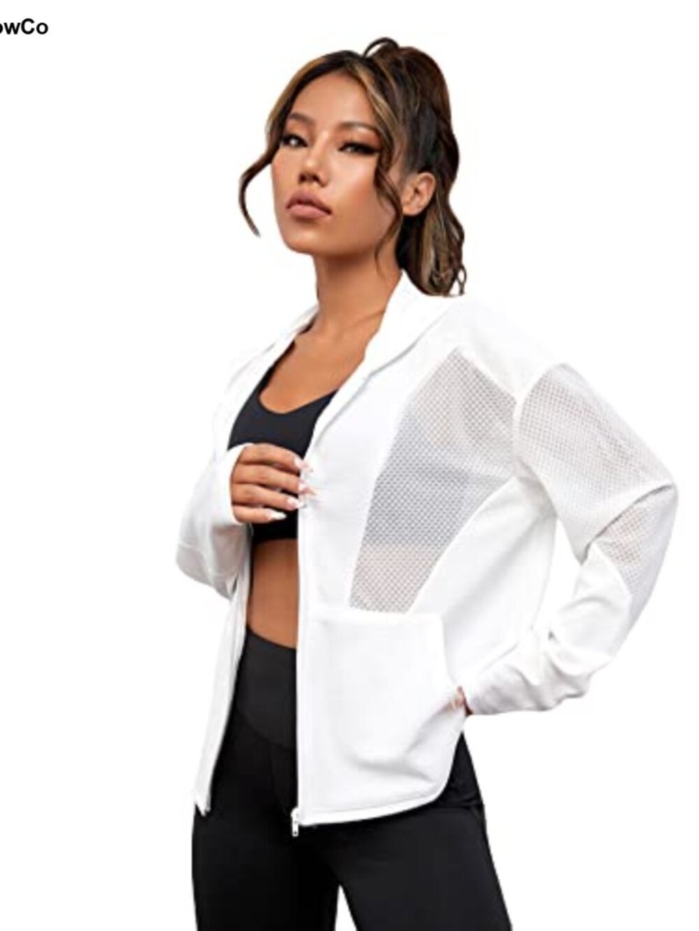 Women's Mesh Zip Up Jacket Long Sleeve Hooded Athletic Track Jacket Lightweight